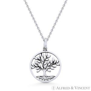 Antique-Finish Tree-of-Life Charm .925 Sterling Silver Pendant